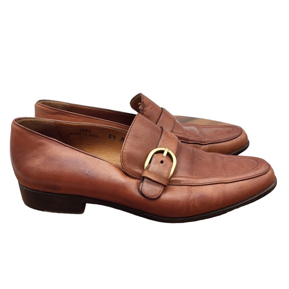 Coach Loafers Womens Size 5.5 M Brown Leather Flats Shoes Buckle Italy - Picture 1 of 16